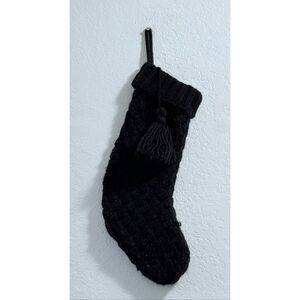 Christmas Enchanted Forest 20" Black  Knit Stocking tassel cable knit